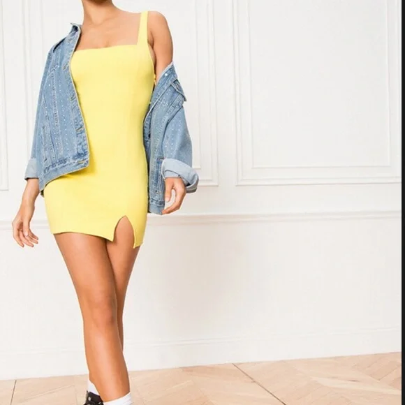 superdown yellow square neck bodycon dress - Picture 3 of 4